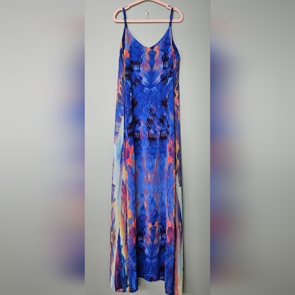 Lulus Flying Watercolors Royal Blue Watercolor Print Sheath Maxi Dress, Size XS - Picture 8 of 13